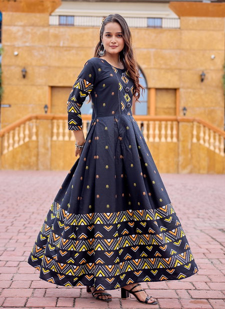 Black Colour Rayon Print Gown Collection Best Wholesale Shop In Surat Aaradhna 2032